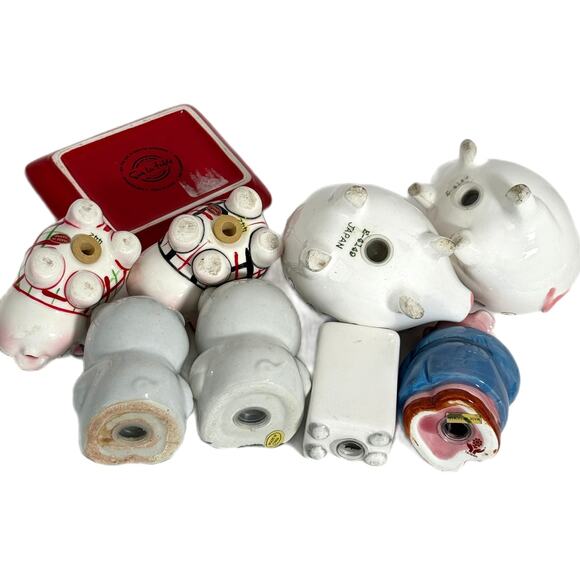 Lot 4 Pigs Ceramic Salt Pepper Shakers Vintage Plaid Tray Bling Grad Fridge - Picture 4 of 9